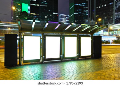 Blank Billboard In City At Night