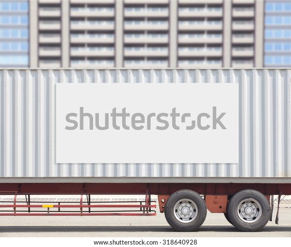 Blank billboard\
frame on cargo container\
track