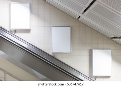 Blank Billboard Located In Subway For Advertising