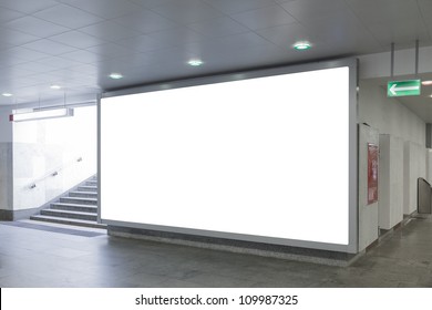 Blank Billboard Located In Underground Hall