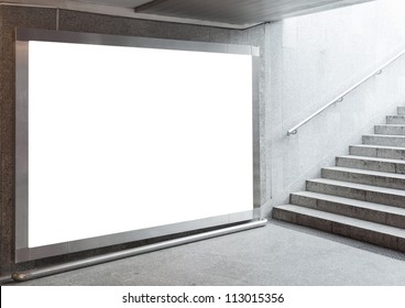 Blank Billboard Located In Underground Hall