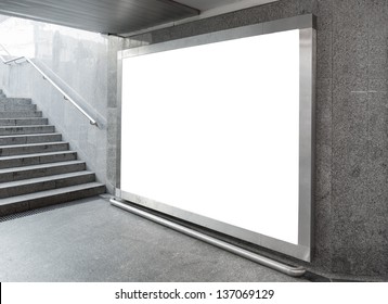 Blank Billboard Located In Underground Hall