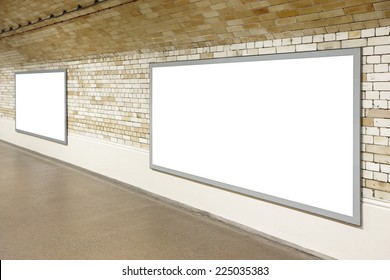 Blank Billboard Located In Underground Hall, London, United Kingdom, Uk