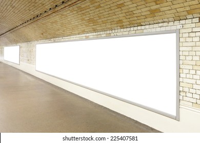 Blank Billboard Located In Underground Hall, London, United Kingdom, Uk