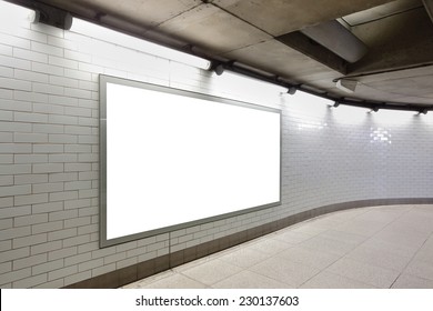 Blank Billboard Located In Underground Hall, London, United Kingdom, Uk