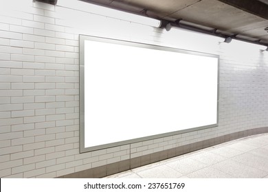 Blank Billboard Located In Underground Hall, London, United Kingdom, Uk