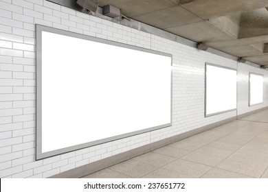 Blank Billboard Located In Underground Hall, London, United Kingdom, Uk