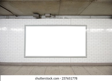 Blank Billboard Located In Underground Hall, London, United Kingdom, Uk