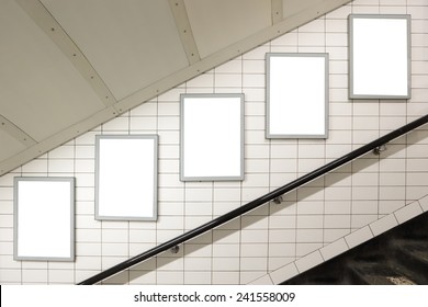 Blank Billboard Located In Underground Hall, London, United Kingdom, Uk