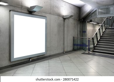 Blank Billboard Located In Underground Hall, London, United Kingdom, Uk