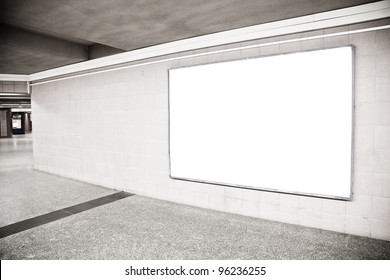 Blank Billboard Located In Underground Hall