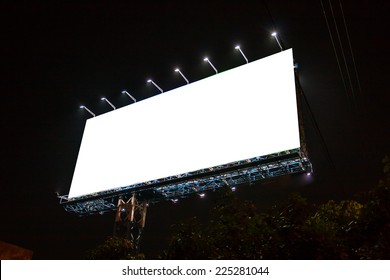 Blank Billboard At Night Time For Advertisement. Street Light .