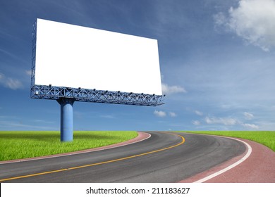 Blank Billboard On Blue Sky With Highway