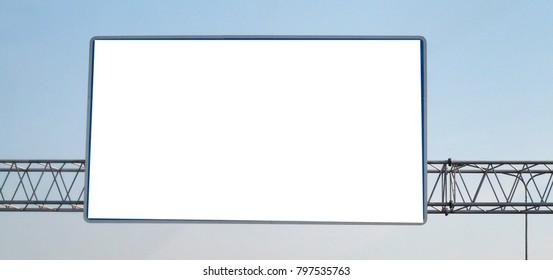 Blank Billboard On Blue Sky Background For New Advertisement.