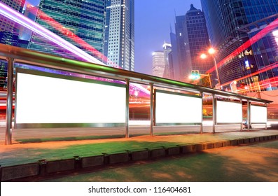 Blank Billboard On Bus Stop At Night