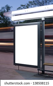 Blank Billboard On Bus Stop At Night