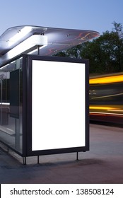 Blank Billboard On Bus Stop At Night