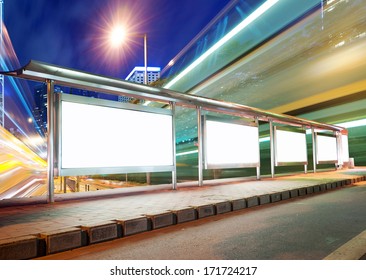 Blank billboard on bus stop at night  - Shutterstock ID 171724217