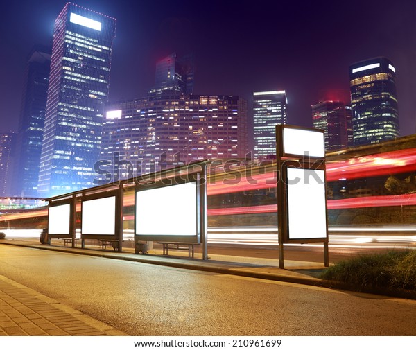 Blank billboard\
on the bus\
stop,shanghai,China