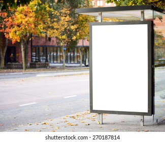 Blank Billboard On City Bus Station