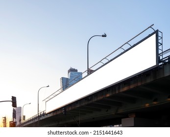 Blank Billboard On Overpass, Front View