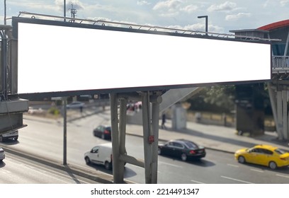 blank billboard on overpass, front view - Shutterstock ID 2214491347