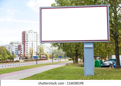 Blank Billboard On Road In City Useful For Advertising