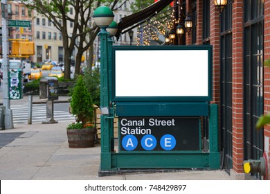 Blank billboard on subway entrance, clipping path included