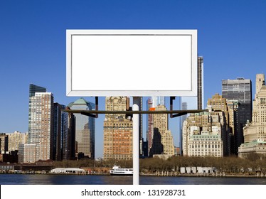 Blank Billboard Sign Against New York City Skyline Background