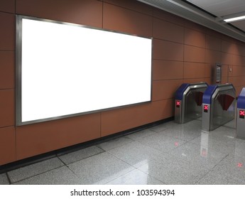 Blank Billboard In Subway Station Entrance (path In The Image)