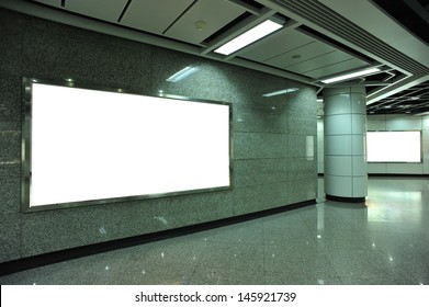 Blank Billboard In Subway Underground Passage