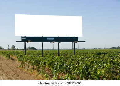 Blank Billboard In A Vineyard Off The Freeway