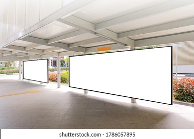 Blank Billboards Of Advertising Space At Pedestrian Walkway Of MRT Train Station For Mock Up Display Purpose; OOH Media