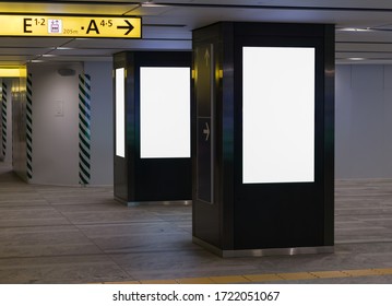 Blank billboards posters in the airport ,Empt White screen at the airport for advertising