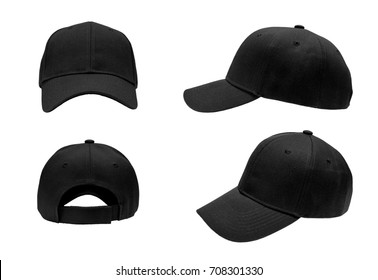 blank black baseball cap,hat 4 view on white background