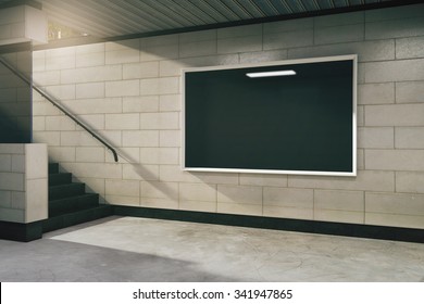 Blank Black Billboard In Subway, Mock Up 3D Render