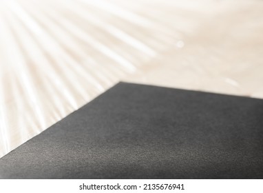 Blank Black Desk Mat On Work Table Mockup, Side View. Empty Fabric Pad For Mouse And Keypad Control