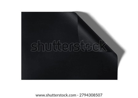 Blank black document sheet isolated on a white background with a folded corner, black paper on a white background.