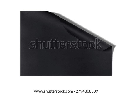 Blank black document sheet isolated on a white background with a folded corner, black paper on a white background.