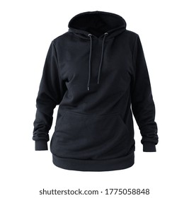 Blank Black Female Hoodie Isolated On White Background