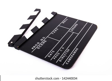 Blank Black Film Clapper Board, Isolated On White Background.