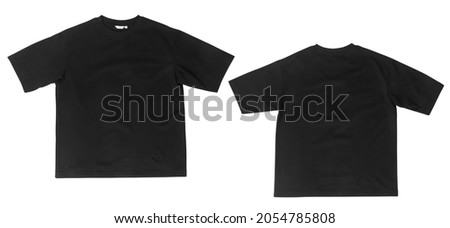 Blank black oversize t-shirt mockup front and back isolated on white background with clipping path.