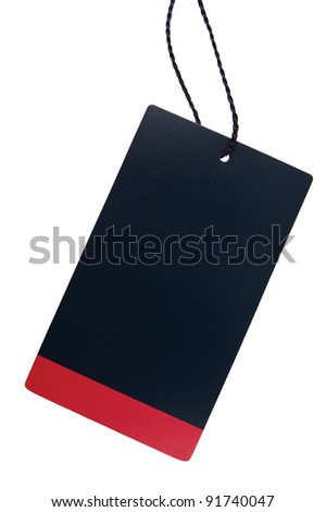 Blank Black Red Cardboard Sale Tag Empty Price Label Stripe Badge, Isolated Closeup Macro