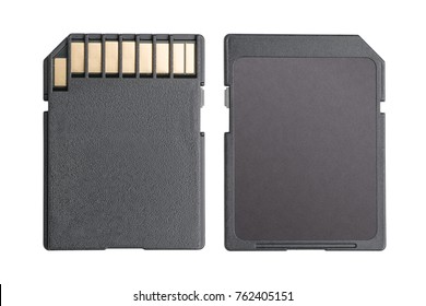 Blank black sd memory card, two sides view. Isolated on white, clipping path included