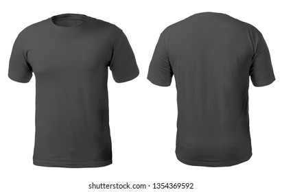Blank Black Shirt Mock Up Template, Front And Back View, Isolated On White, Plain T-shirt Mockup. Tee Sweater Sweatshirt Design Presentation For Print.