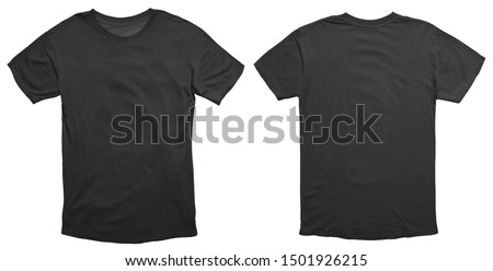 Blank black shirt mock up template, front and back view, isolated on white, plain t-shirt mockup. Tee sweater sweatshirt design presentation for print.