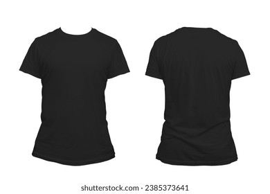 Blank black shirt mockup template, front and back, isolated white, plain t-shirt mockup. T-shirt, sweater design presented for printing. clipping path.