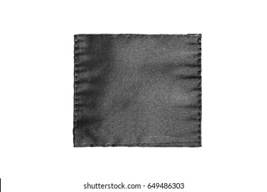 Blank Black Silk Square Clothes Label On White Background