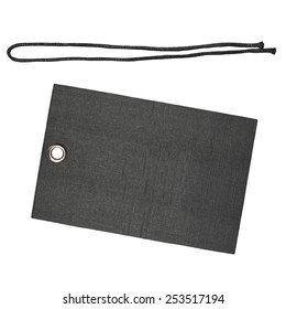 Blank Black Tag With String Isolated On White Background, Design Element