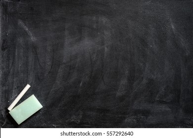 Blank Blackboard Background. Chalk and eraser on the foreground